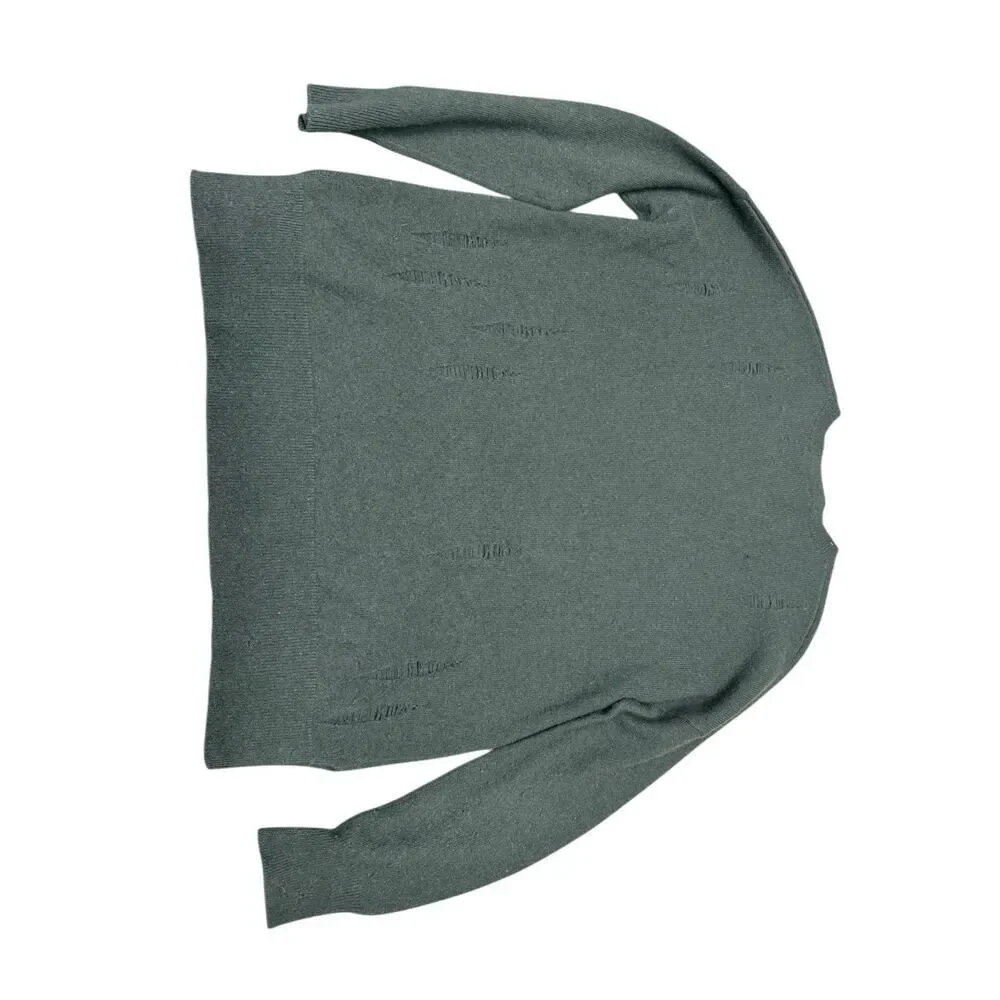 AQUA 100% Cashmere Distressed Sweater XS Green Slouchy Pullover Soft Knit - Picture 8 of 11